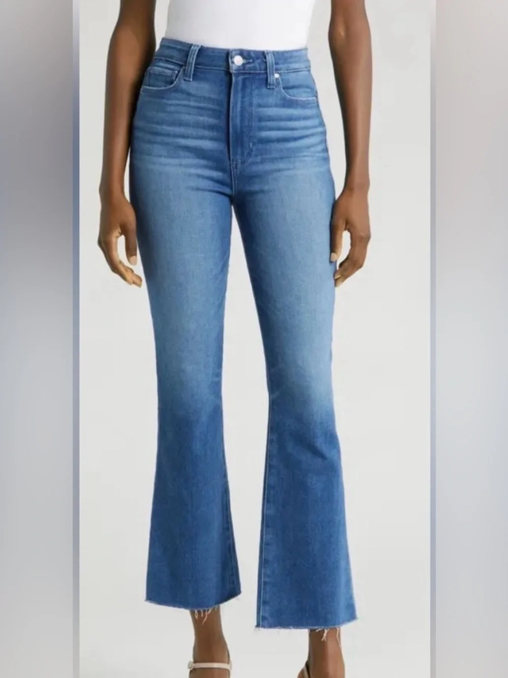 Paige Claudine High Rise Distressed Ankle Flare Raw Hem Jeans Size 31 - Picture 2 of 15